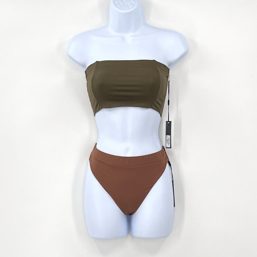 MYRASWIM 2 Piece Bikini Swimsuit S Daria bandeau Green Riccardo Brown High Rise